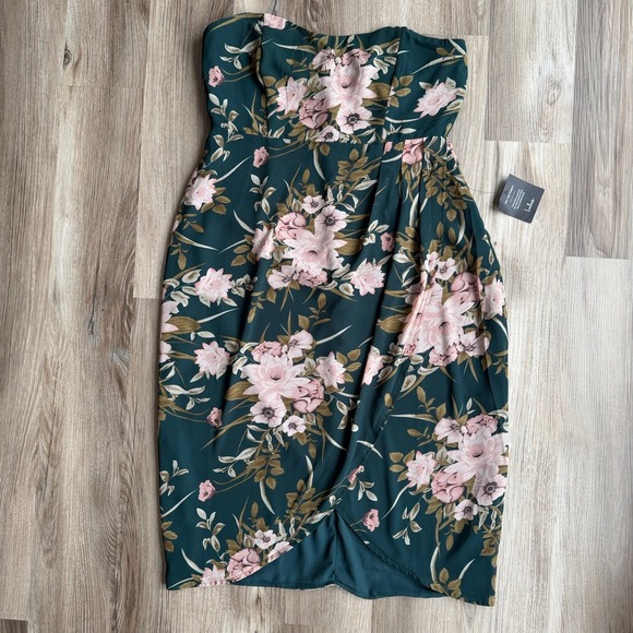 Lulus NWT Effortless Charm Strapless Dress Hunter Green Midi Floral XL - Picture 2 of 8